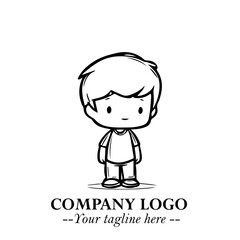 Black and White Chibi Boy Illustration with Jacket and Boots in Bold Thick Line Art Minimal Style
