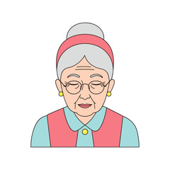Elderly woman with closed eyes wearing glasses and a headband  