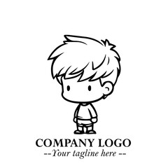 Black and White Chibi Boy Illustration with Jacket and Boots in Bold Thick Line Art Minimal Style

