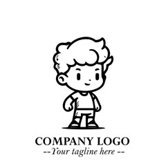 Black and White Chibi Boy Illustration with Jacket and Boots in Bold Thick Line Art Minimal Style
