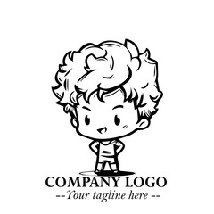 Black and White Chibi Boy Illustration with Jacket and Boots in Bold Thick Line Art Minimal Style
