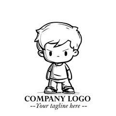 Black and White Chibi Boy Illustration with Jacket and Boots in Bold Thick Line Art Minimal Style
