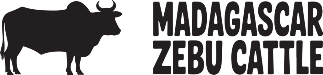 Madagascar Zebu Cattle Large Humped Domesticated Bovine Black Silhouette Vector Graphic