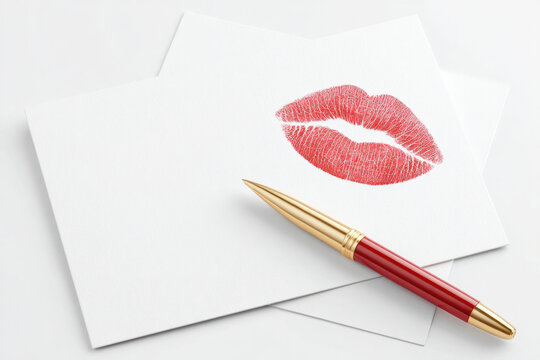 Romantic valentine's day message with lipstick kiss on white background for greeting card design