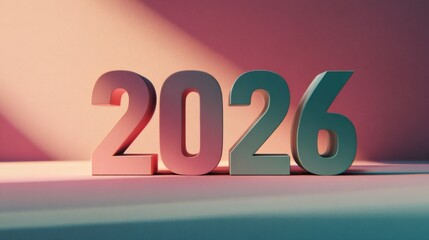 Bold numbers for the year 2026 displayed in soft lighting against a colorful background, capturing the essence of future aspirations and possibilities in a modern setting