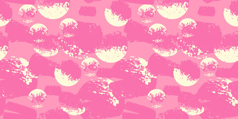 Seamless abstract vector pattern with textured round and brush shapes in soft pink and cream tones. Modern minimalist design for textiles, packaging, and decor