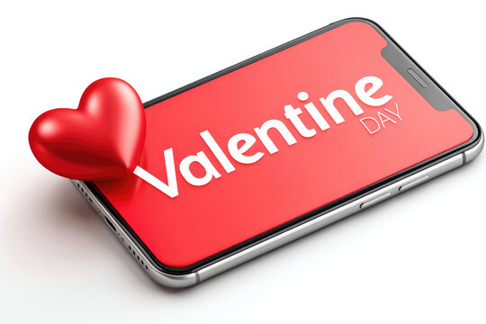Valentine's day smartphone message with heart icon on white background for greeting cards and digital projects