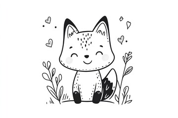 Cute fox. Hand drawn illustration in doodle style.