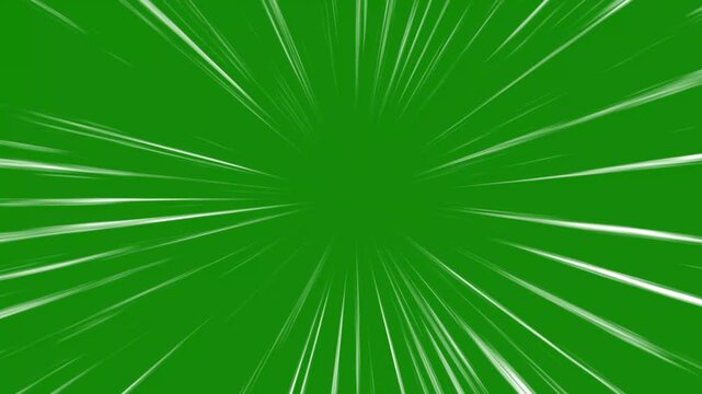Cartoon Fast Motion Speed Lines on green Background, Anime Burst Zoom Lines, Comic Action High Velocity Animation, Manga Style Dynamic Line Motion Loop