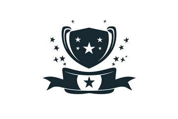 Trophy cup with stars and ribbon emblem design