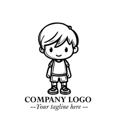 Black and White Chibi Boy Illustration with Jacket and Boots in Bold Thick Line Art Minimal Style
