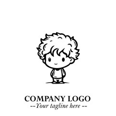 Black and White Chibi Boy Illustration with Jacket and Boots in Bold Thick Line Art Minimal Style
