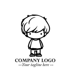 Black and White Chibi Boy Illustration with Jacket and Boots in Bold Thick Line Art Minimal Style
