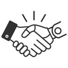 Robot and human handshake icon. Artificial intelligence partnership and technology cooperation concept on transparent background