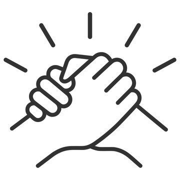 Strong handshake icon. Unity, trust and teamwork concept on transparent background