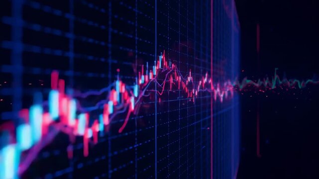 Plotting red and blue lines scrolling left with incoming data on financial grid with axis markers - Powered by Adobe