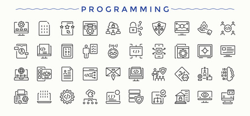 Programming icon set. Program icon set. Containing technology, program, coding, development, website, app and more. Editable stroke. Vector collection.