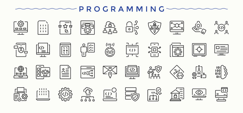 Programming icon set. Program icon set. Containing technology, program, coding, development, website, app and more. Editable stroke. Vector collection.