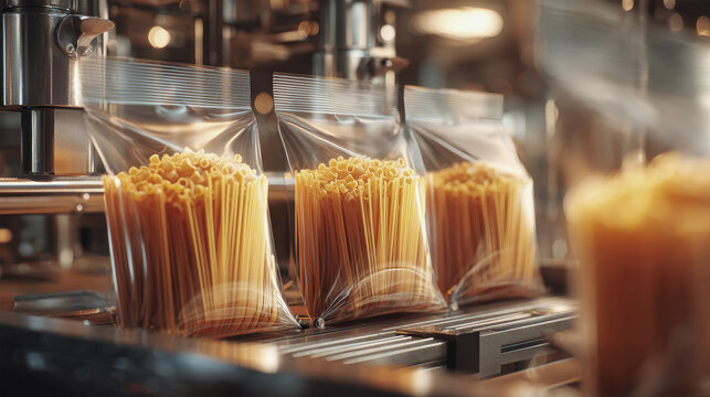 Innovative packing process for pasta and spaghetti in a modern factory setting