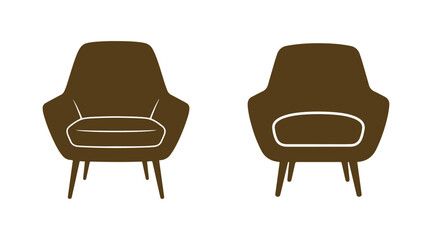 Fototapeta premium Icon of a soft armchair featuring a backrest and legs. It's a silhouette seen from the front. A simple flat graphic illustration in vector format.