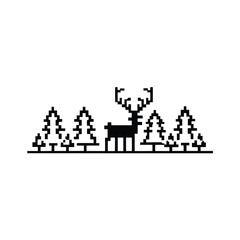 Pixelated Deer Silhouette with Forest Trees on White Background