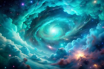 Galactic Swirl: Mesmerizing Vortex of Nebula Clouds and Distant Stars in Deep Space Abstraction