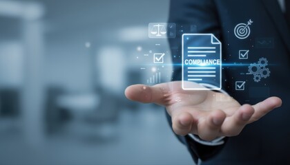 Fototapeta premium Business compliance involves comprehensive management of legal corporate governance, meeting every mandate and regulation by meticulously handling document standard policy