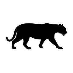 Black Silhouette of a Walking Cougar, Panther, or Wild Big Cat Icon Vector.