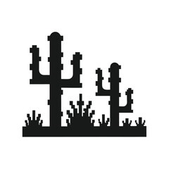 Pixelated Cactus Silhouette Vector, Desert Plants, Western Landscape, White Background