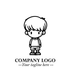 Black and White Chibi Boy Illustration with Jacket and Boots in Bold Thick Line Art Minimal Style
