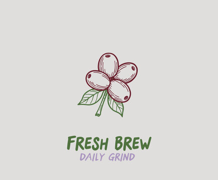 Vintage Coffee Berry Logo. Engraved Coffee Bean Cluster. Fresh Brew Label Design. Hand Drawn Coffee Plant Art. Cafe Branding Element Vector - Powered by Adobe