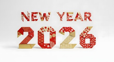 New year 2026 celebration with festive origami numbers