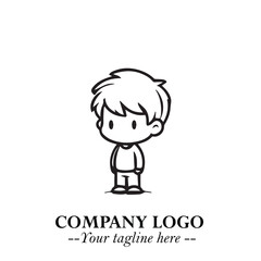 Black and White Chibi Boy Illustration with Jacket and Boots in Bold Thick Line Art Minimal Style
