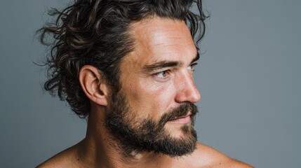 Obraz premium Headshot Backdrop. Man's Portrait with Skincare Routine on Gray Studio Background