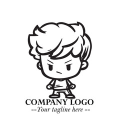 Black and White Chibi Boy Illustration with Jacket and Boots in Bold Thick Line Art Minimal Style
