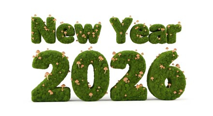 Green mossy new year 2026 numbers with twinkling lights