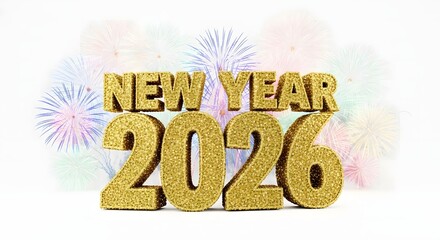 Golden new year 2026 celebration with fireworks background