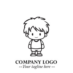 Black and White Chibi Boy Illustration with Jacket and Boots in Bold Thick Line Art Minimal Style
