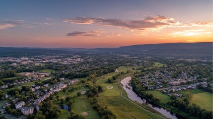 Hershey PA Aerial View at Sunset over Swatara Creek and Amusement Park