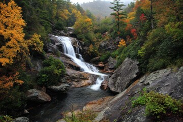 Highlands North Carolina. Glen Falls Waterfall in the Heart of North Carolina Forest