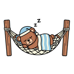 Vector Illustration of Cartoon Teddy Bear Sleeping Soundly in a Hammock, Cozy Sleep Time