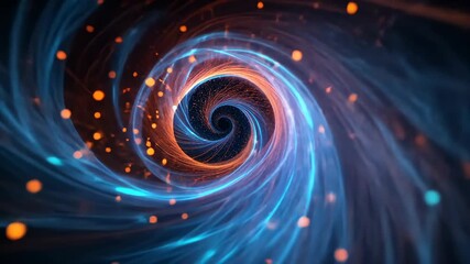 Starting spiraling orange and blue filaments toward void, glowing particles pulsing to form loop - Powered by Adobe