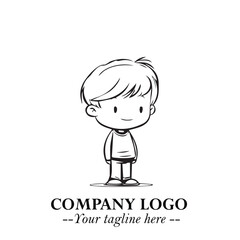 Black and White Chibi Boy Illustration with Jacket and Boots in Bold Thick Line Art Minimal Style
