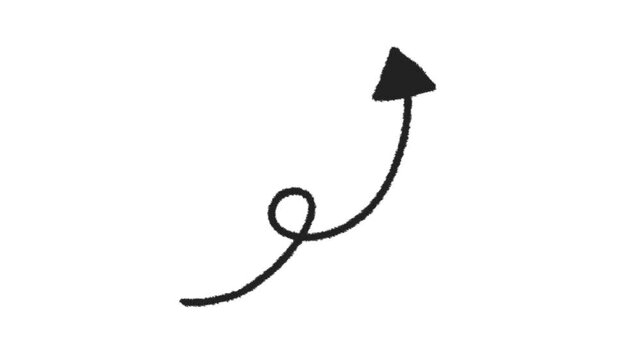 一回転するシンプルな矢印の手描きアイコン。悪魔の尻尾の落書きスタンプのループする4Kアニメーション