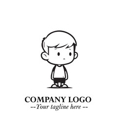 Black and White Chibi Boy Illustration with Jacket and Boots in Bold Thick Line Art Minimal Style
