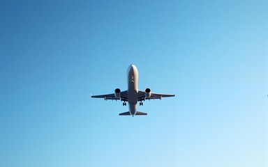 Obraz premium Airplane flying in the blue sky,panoramic view. High quality