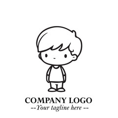 Black and White Chibi Boy Illustration with Jacket and Boots in Bold Thick Line Art Minimal Style
