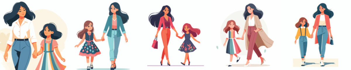 a mother walking with her daughter