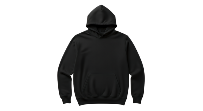 Black Hoodie Sweatshirt Front View Mockup on Transparent Background – Blank Apparel Template for Design Presentation