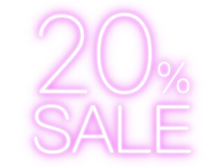 20% SALE Black Friday glowing pink typography on transparent background, modern clean sale design. Set of Black Friday sale backgrounds, discount set.